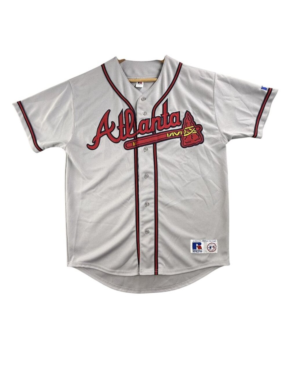 Vintage Atlanta Braves Baseball Jersey Mens Medium Gray MLB Russell Athletic 90s